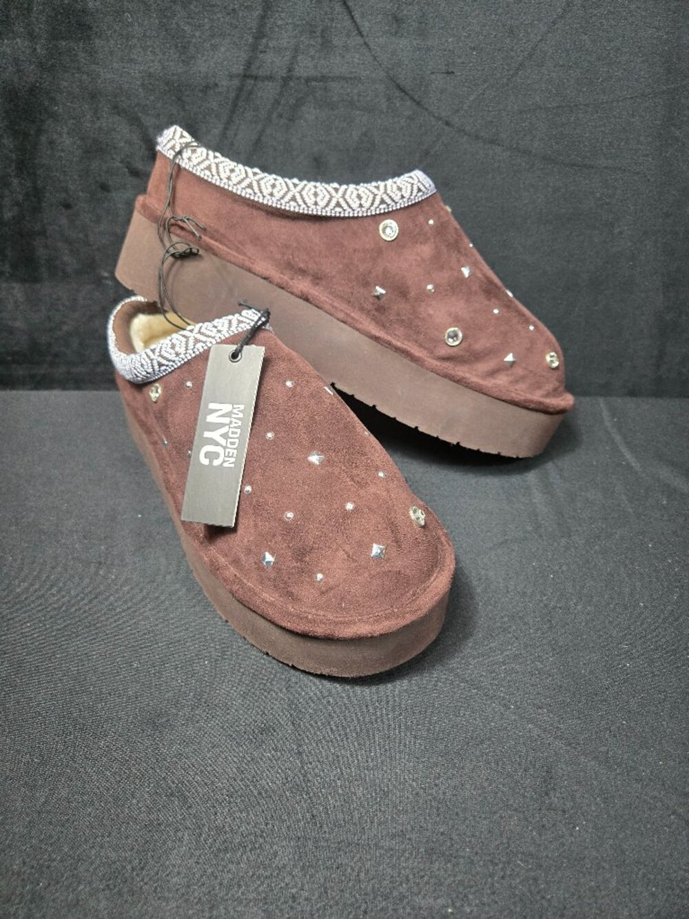 Madden NYC Women's Size 11 Chocolate Platform Faux Fur Mules New